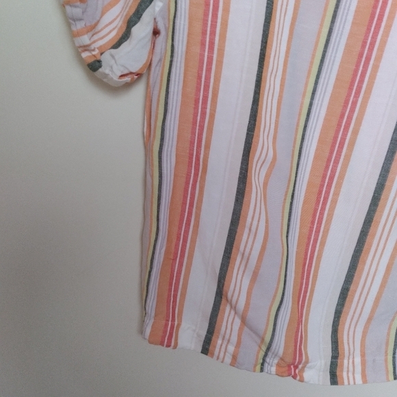 A New Day Orange and Green Striped Short Sleeve Linen Blend Blouse Size XS - Picture 4 of 7